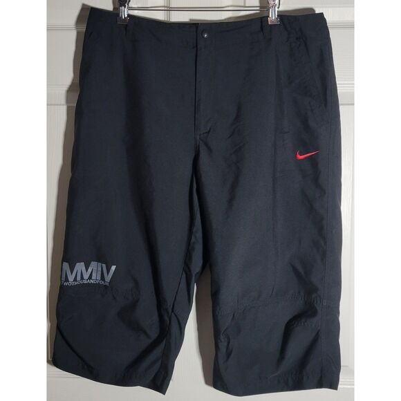 VTG Y2K Nike Men's Size XXL MMIV TwoThousandFour Cropped Pants Black Red Swoosh - Picture 1 of 16